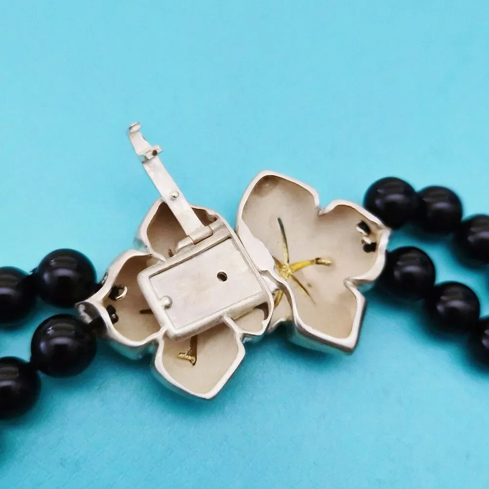 RARE Vintage Tiffany & Co. Black Onyx Bead Starfish 18K Gold Silver Necklace